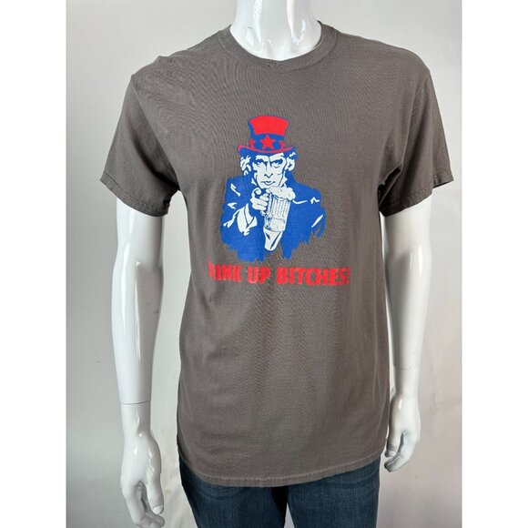 Gildan Heavy Cotton Gray Graphic T-Shirt "Drink Up!" Uncle Sam Design M - Picture 11 of 16